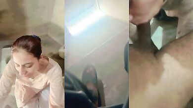 Neighborhood Punjabi aunty bathroom blowjob