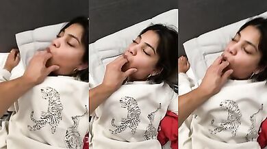 Licking the finger while fuck