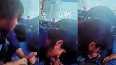 Sexy blowjob inside the parking car