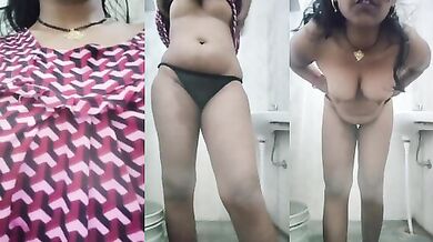 An unmarried girl removing the nightdress in the bathroom