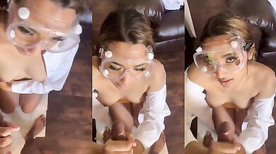 Modern girl facial cum on the cooling glass