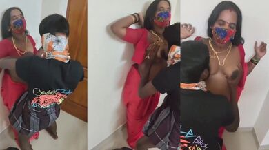 Village servant sucking housewife boobs